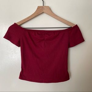 red off the shoulder crop top